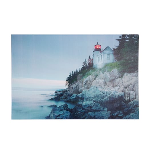 LED Lighted Lighthouse with Morning Sunrise Wall Art
